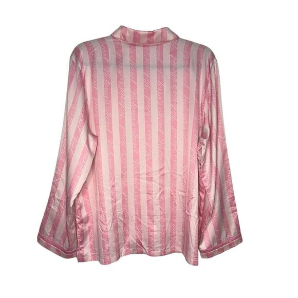 Victoria’s Secret Women’s Large Satin Pajama Top Pink Stripe Button Up Shirt - Picture 5 of 5